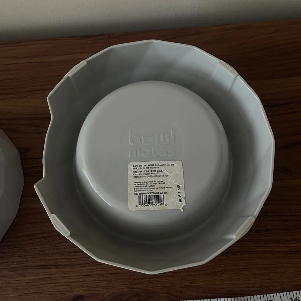 Set of 2, Gray Modern Geo Textured Pet Dog Cat Bowls Food Water